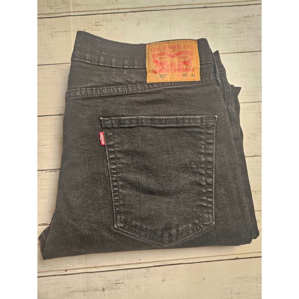 Levis 514‎ Straight Fit Mens Jeans Black Denim W36 L34 Actual 35x32 00514-0730